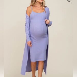 Lavender Ribbed Maternity Dress with Cardigan